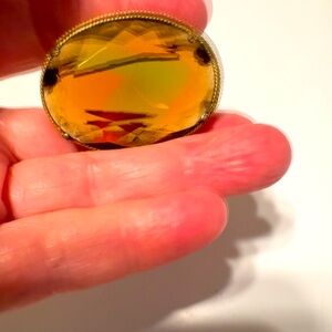 1  3/4” Large Brooch Smoky Quartz faux Midcentury Modern 1960’s